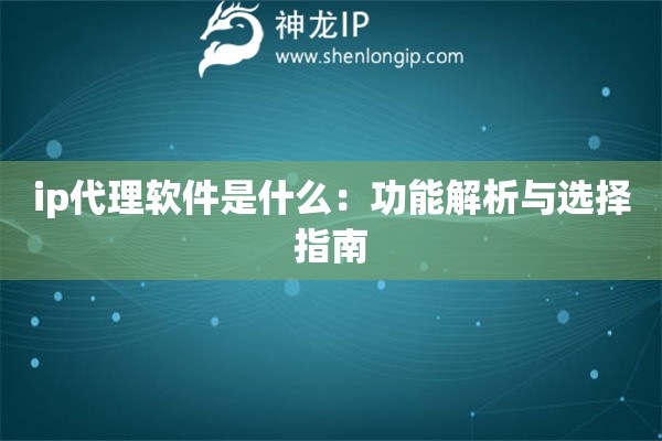 ip代理软件是什么：功能解析与选择指南