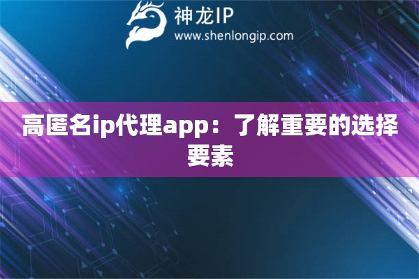 高匿名ip代理app：了解重要的选择要素