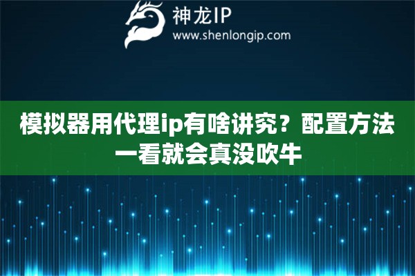 模拟器用代理ip有啥讲究？配置方法一看就会真没吹牛
