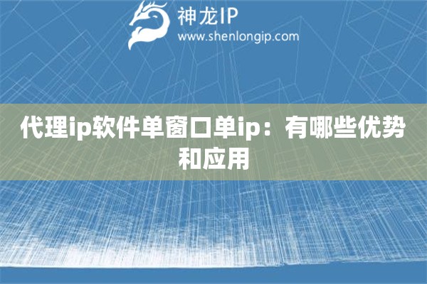 代理ip软件单窗口单ip：有哪些优势和应用
