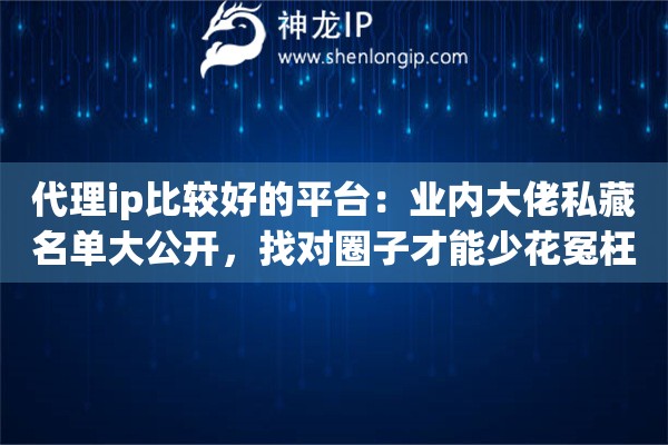 代理ip比较好的平台:业内大佬私藏名单大公开,找对圈子才能少花冤枉钱 代理ip比较好的平台:业内大佬私藏名单大公开,找对圈子才能少花冤枉钱
