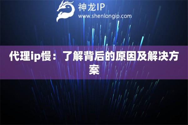 代理ip慢：了解背后的原因及解决方案