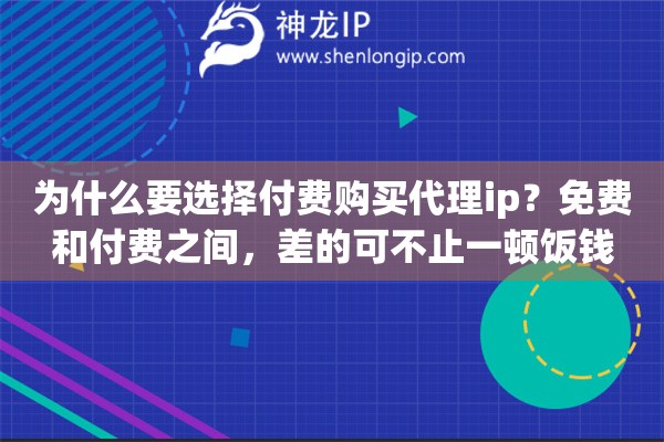 详细阅读:为什么要选择付费购买代理ip?免费和付费之间,差的可不止一顿饭钱 为什么要选择付费购买代理ip?免费和付费之间,差的可不止一顿饭钱