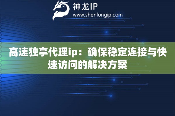 高速独享代理ip：确保稳定连接与快速访问的解决方案