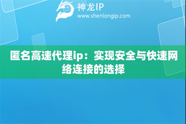 匿名高速代理ip：实现安全与快速网络连接的选择