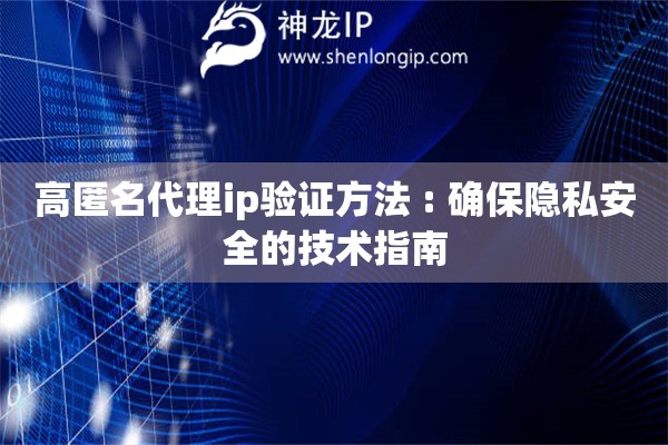高匿名代理ip验证方法 : 确保隐私安全的技术指南