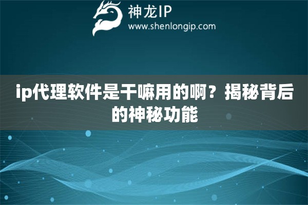 ip代理软件是干嘛用的啊？揭秘背后的神秘功能
