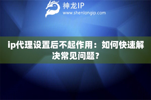 ip代理设置后不起作用：如何快速解决常见问题？