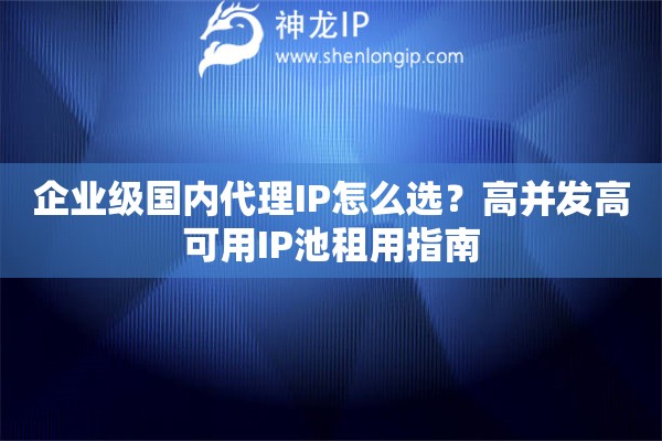 企业级国内代理IP怎么选？高并发高可用IP池租用指南