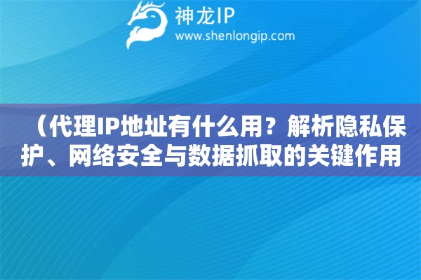 （代理IP地址有什么用？解析隐私保护、网络安全与数据抓取的关键作用）