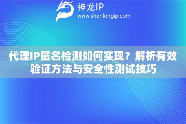 代理IP匿名检测如何实现？解析有效验证方法与安全性测试技巧