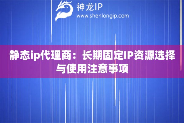 静态ip代理商：长期固定IP资源选择与使用注意事项