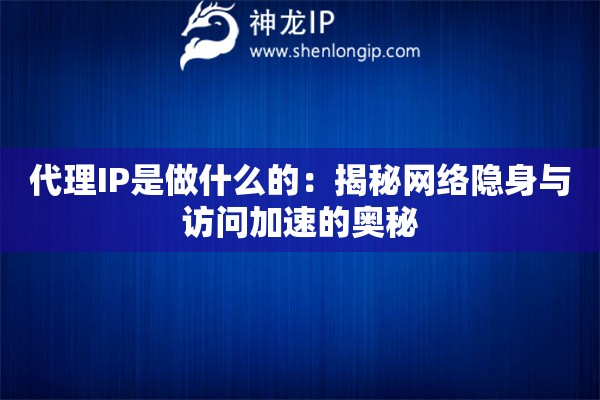 代理IP是做什么的：揭秘网络隐身与访问加速的奥秘