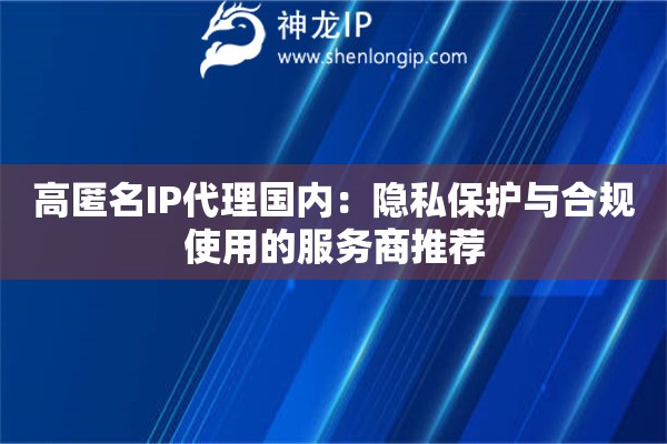 高匿名IP代理国内：隐私保护与合规使用的服务商推荐