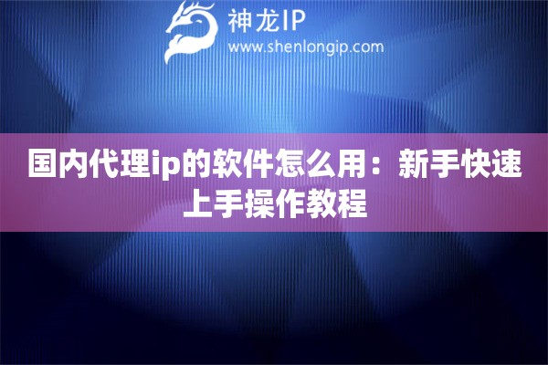 国内代理ip的软件怎么用：新手快速上手操作教程