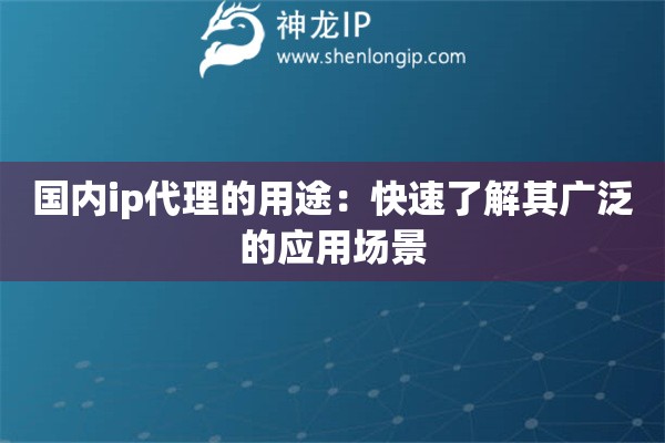 国内ip代理的用途：快速了解其广泛的应用场景