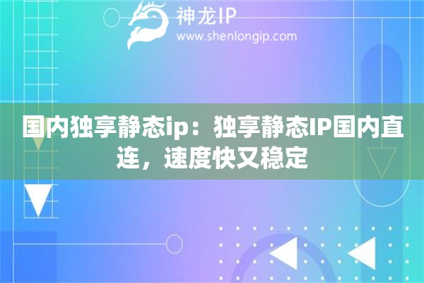 国内独享静态ip：独享静态IP国内直连，速度快又稳定