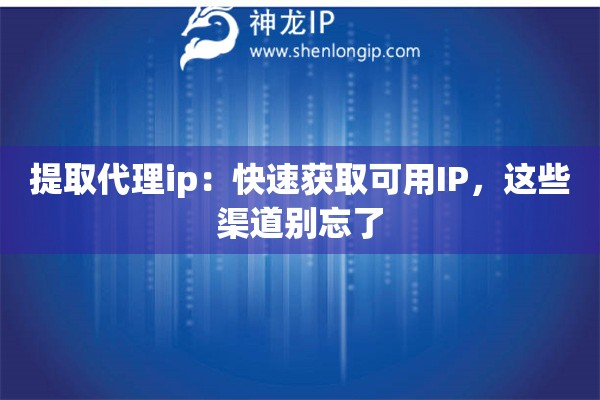 提取代理ip：快速获取可用IP，这些渠道别忘了