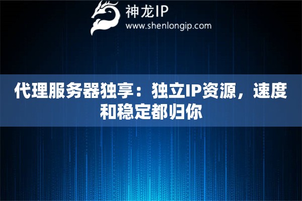 代理服务器独享：独立IP资源，速度和稳定都归你