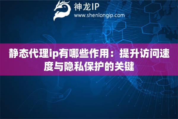 静态代理ip有哪些作用：提升访问速度与隐私保护的关键