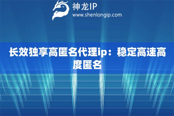 长效独享高匿名代理ip：稳定高速高度匿名