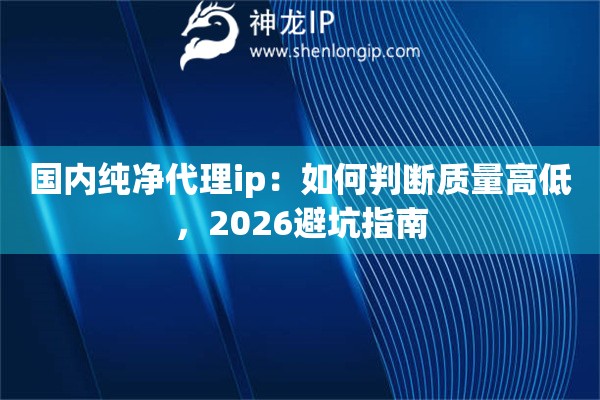 国内纯净代理ip：如何判断质量高低，2026避坑指南