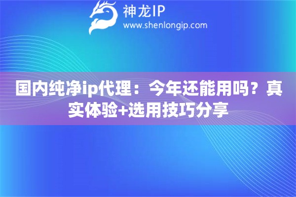 国内纯净ip代理：今年还能用吗？真实体验+选用技巧分享