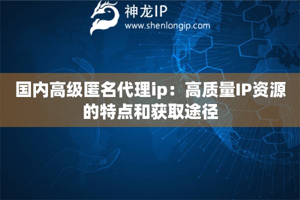 国内高级匿名代理ip：高质量IP资源的特点和获取途径
