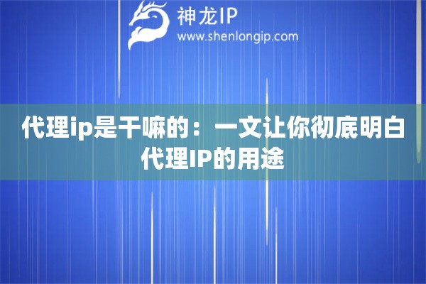 代理ip是干嘛的：一文让你彻底明白代理IP的用途