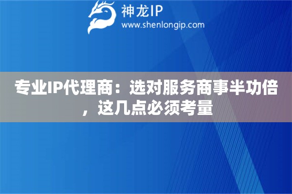 专业IP代理商：选对服务商事半功倍，这几点必须考量