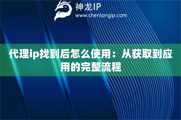 代理ip找到后怎么使用：从获取到应用的完整流程