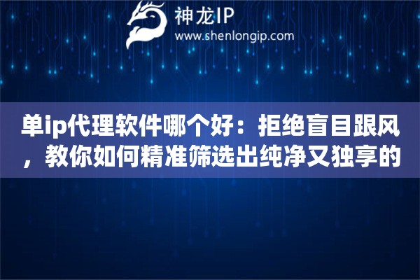 单ip代理软件哪个好：拒绝盲目跟风，教你如何精准筛选出纯净又独享的极品资源