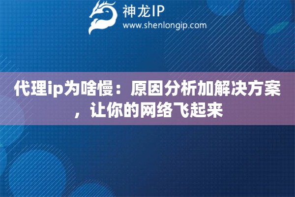 代理ip为啥慢：原因分析加解决方案，让你的网络飞起来