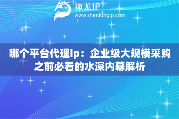 哪个平台代理ip：企业级大规模采购之前必看的水深内幕解析