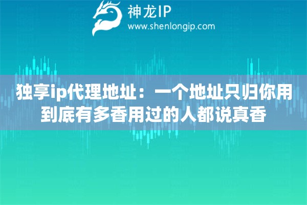 独享ip代理地址：一个地址只归你用到底有多香用过的人都说真香