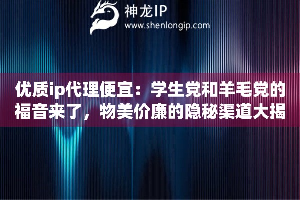 优质ip代理便宜:学生党和羊毛党的福音来了,物美价廉的隐秘渠道大揭秘 优质ip代理便宜:学生党和羊毛党的福音来了,物美价廉的隐秘渠道大揭秘