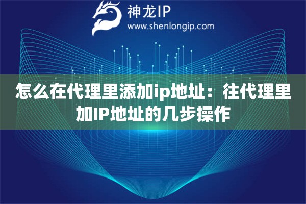 怎么在代理里添加ip地址：往代理里加IP地址的几步操作