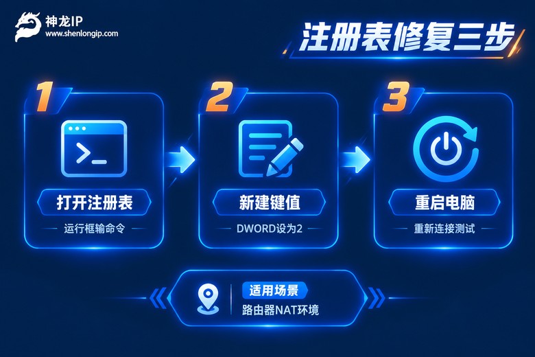 Windows注册表修复L2TP三步流程图