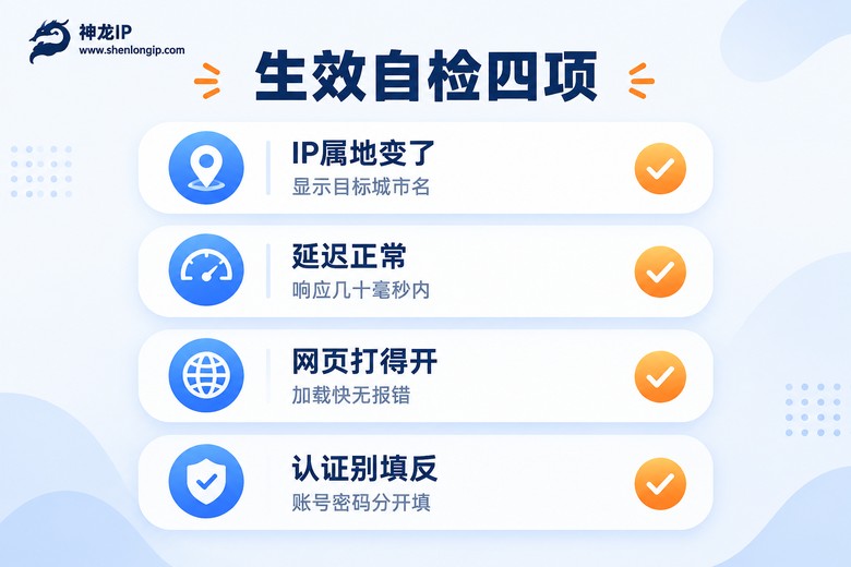 代理IP设置完成后的四项生效自检清单