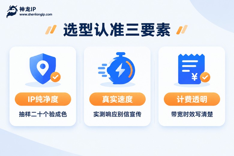 代理IP选型三大要素:纯净度、速度、计费透明