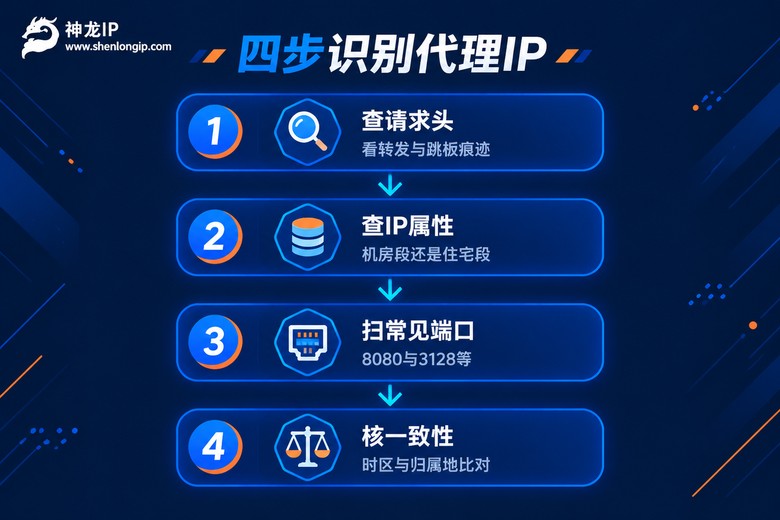 四步识别代理IP的检测方法流程图