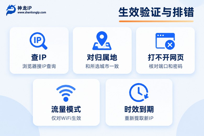 代理生效验证与问题排查信息图