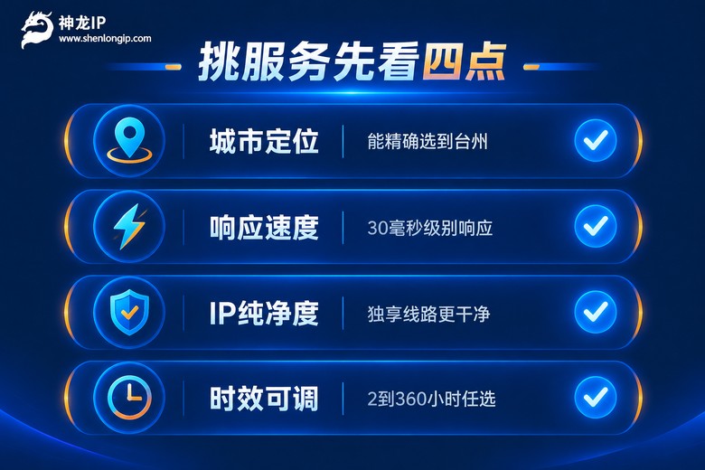 挑选代理IP服务的四个核心标准清单信息图