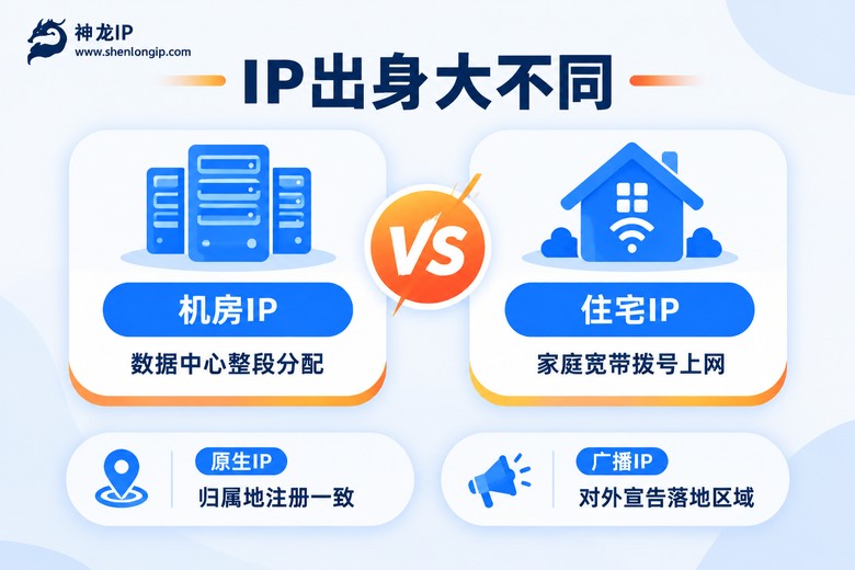 机房IP与住宅IP出身对比信息图