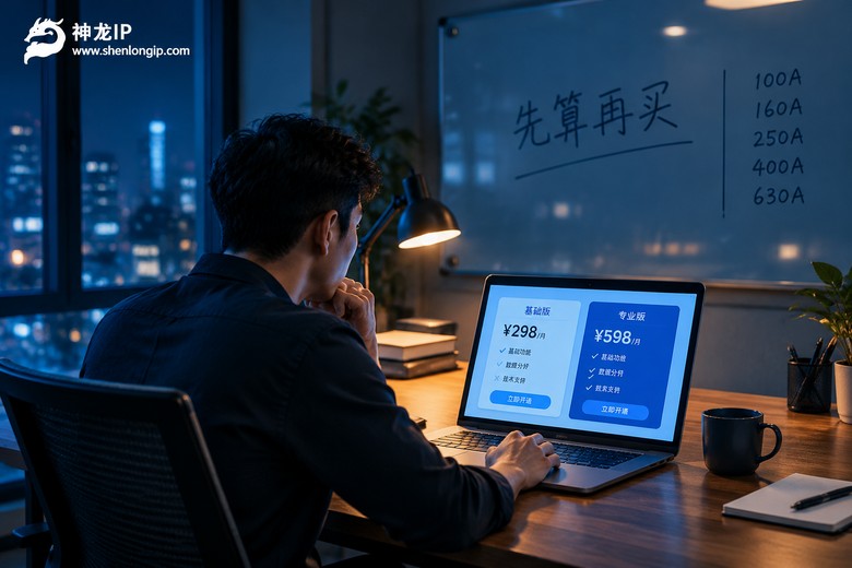 深夜办公室里核算动态代理IP套餐需求的场景