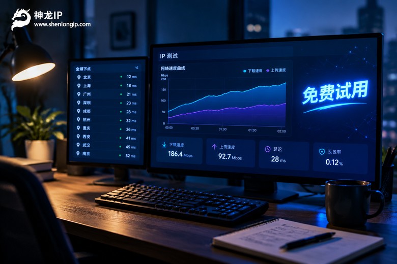电脑屏幕上的动态代理IP免费试用测试界面