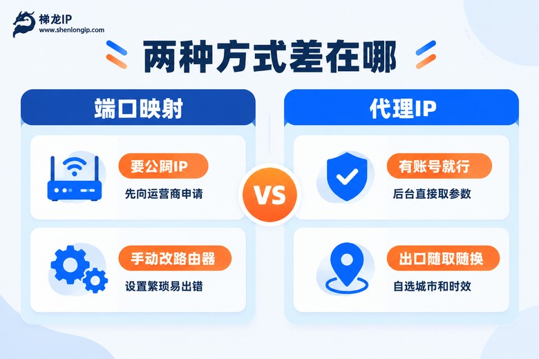 端口映射与代理IP两种方式对比信息图