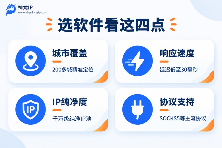 挑选安卓代理IP软件的四个硬指标信息图