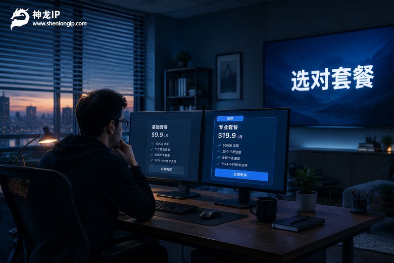 深夜办公室里对比动态代理IP套餐方案