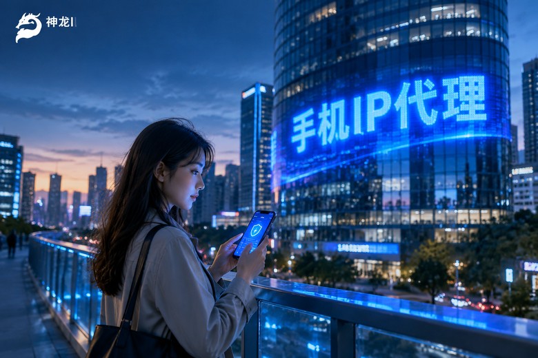 城市街头用手机连接IP代理场景